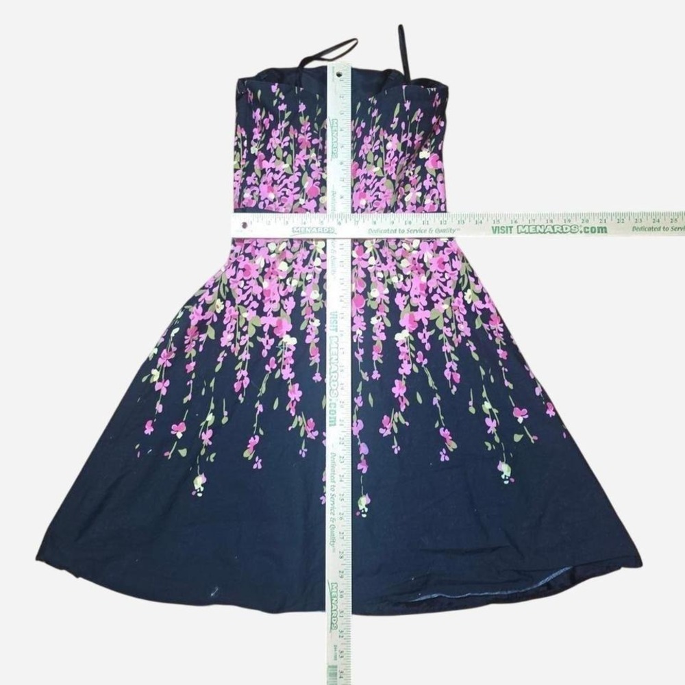Strapless Floral Fit and Flare Dress‎ Black Pink Green Knee Length Summer Party - Picture 3 of 5